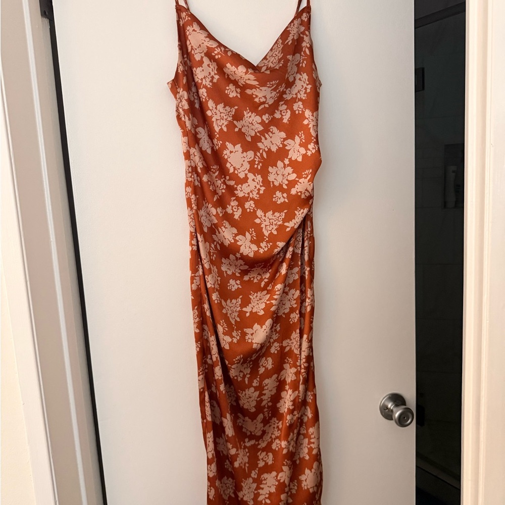mahina Rust Slip Maxi Dress with Cream Floral Print